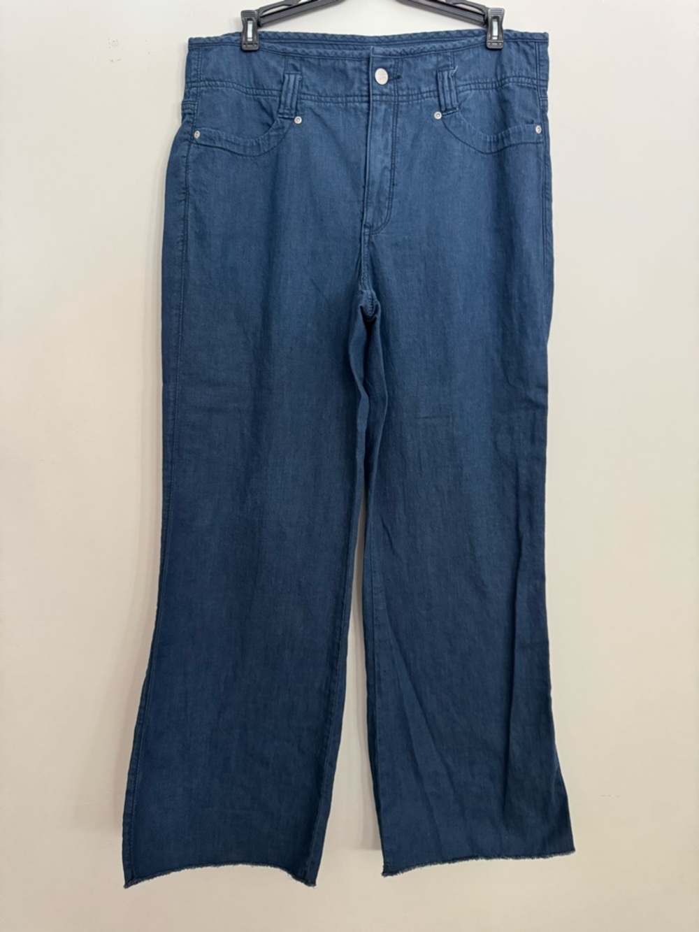 NYDJ Wide-Leg Jeans Size 8 LiftxTuck Technology Serendipty Blue Raw Cutoff Hems